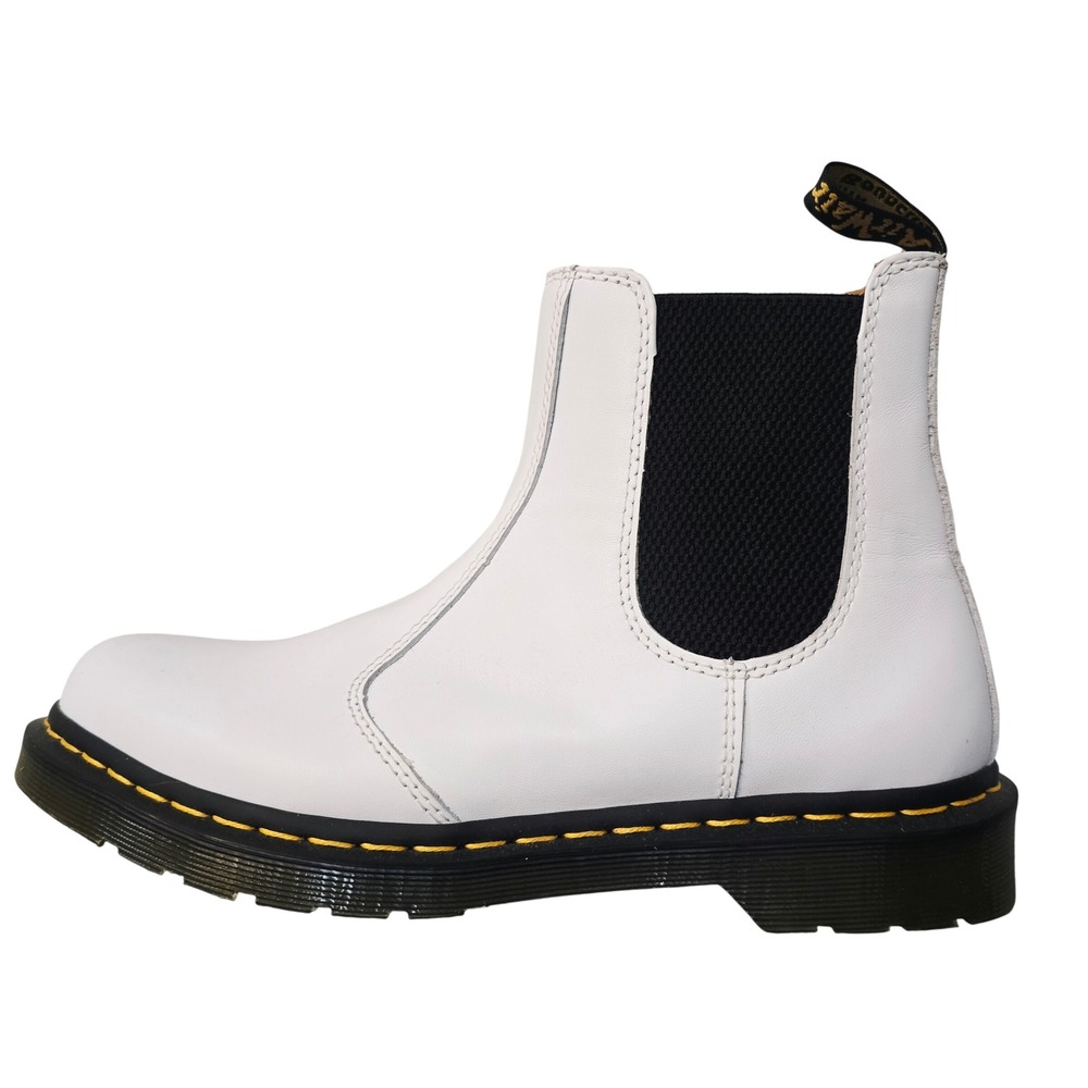 Dr. Martens 2976 White Leather Chelsea Boots Womens Size 11 Yellow Stitching